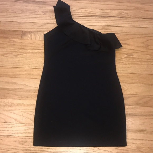 Off Shoulder Black Ruffled Bodycon Dress - Picture 3 of 4